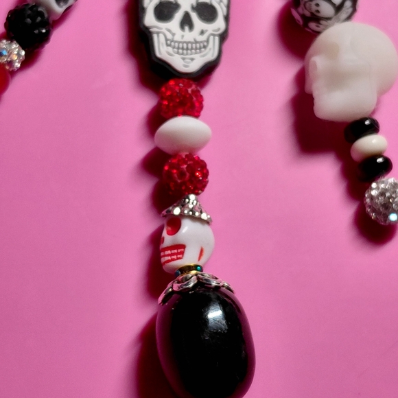 Gothic Skull Beaded Keychain Bag Charm with Rhinstone Bead Accents - Picture 3 of 6